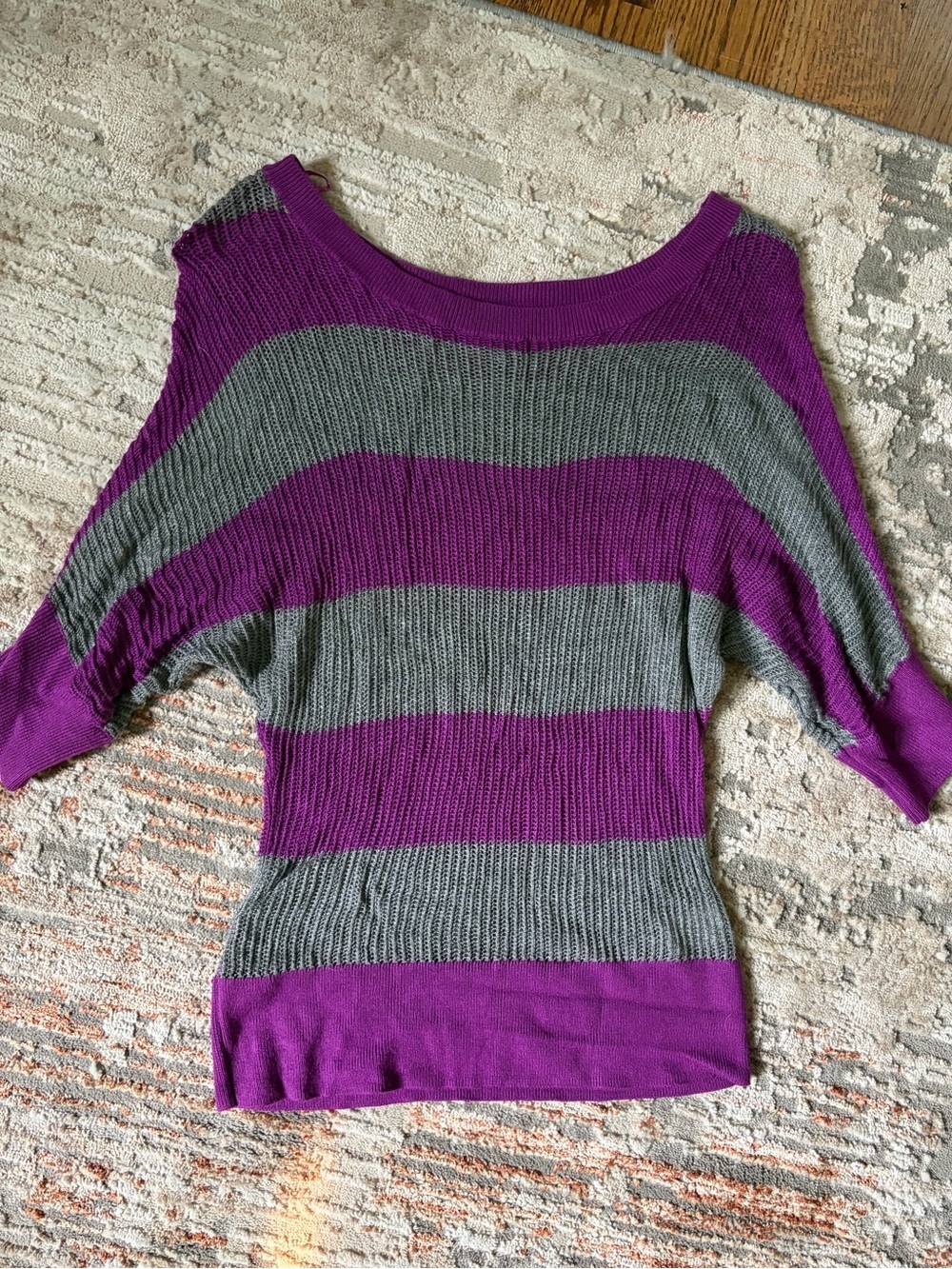 Takeout Y2K Purple Gray Striped Batwing Knit Sweater Size Small